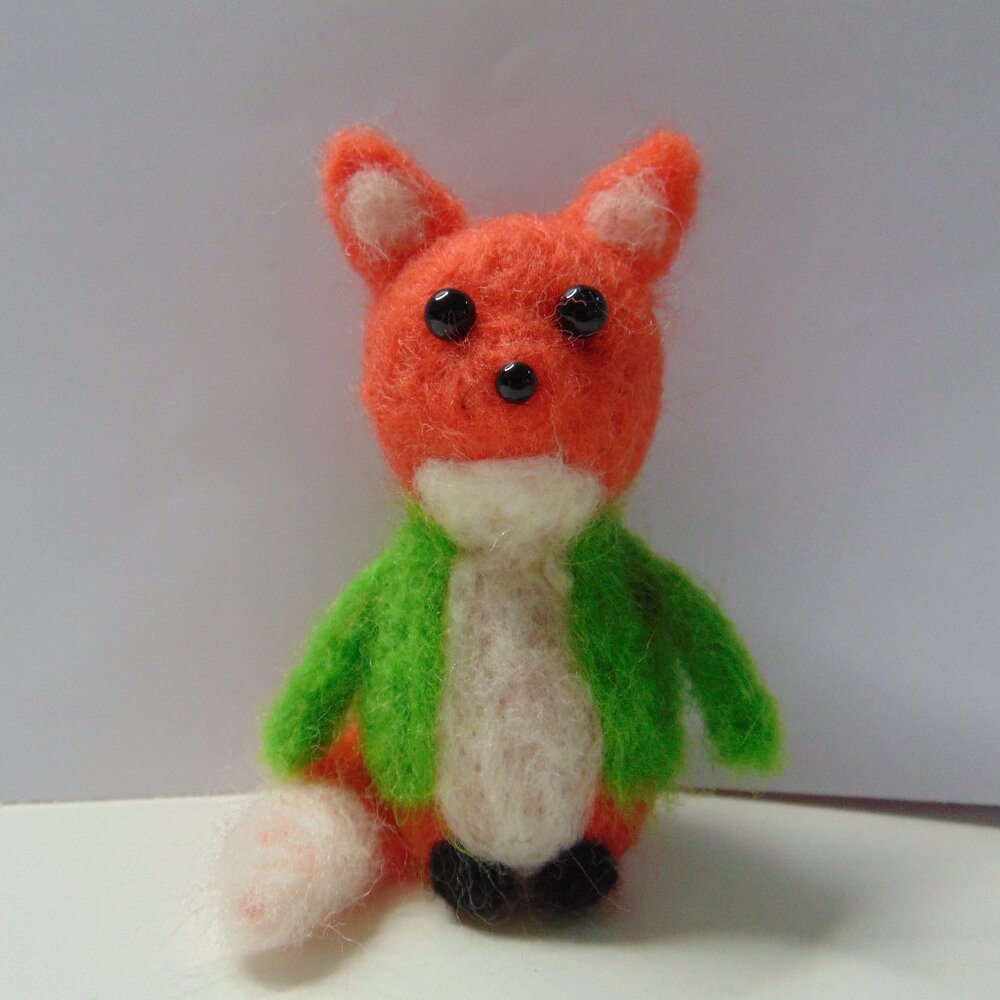 Needle Felted Fox with Green Jacket
